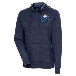 Women's Antigua Heather Navy Buffalo Sabres Action Chenille Pullover Hoodie