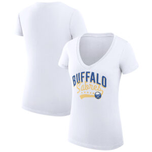 Women's G-III 4Her by Carl Banks White Buffalo Sabres Filigree Logo V-Neck T-Shirt